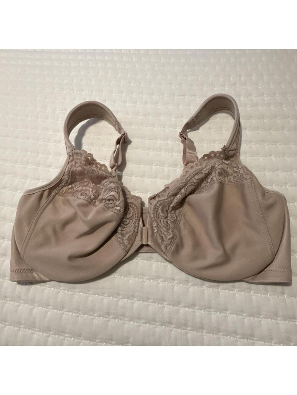 Glamorise Front-Closure Wonder Wire Bra 40D 1245 Underwire Lace Trim Nude